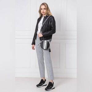 Euc/like new- Michael Kors Black and White Striped Canteen Leather Crossbody Bag